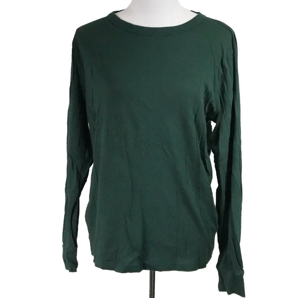 Oversized Peekaboo Back Mono b Womens Medium Top Long Sleeve Shirt Hunter Green - Picture 2 of 7